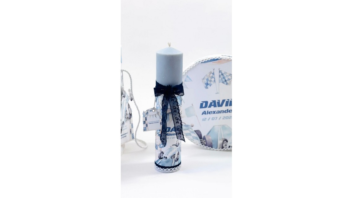 Lumânare botez Blue Racing Car – model stâlp personalizat Formula 1 4